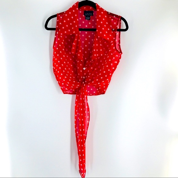 VTG The Limited Red Polka Dot Sheer Tie Waist Top - Picture 2 of 7